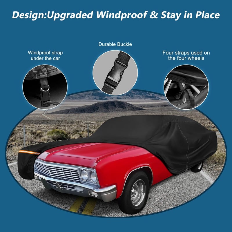 BIGACOVER Car Cover for Chevy Caprice 2/4 Door Biscayne/Coupe/Sedan 1966-1996, Waterproof 210D Oxford Cloth and Cotton Cover Outdoor Full Car Covers with Zipper Windproof Heavy Duty All Weather Protection - Image 3
